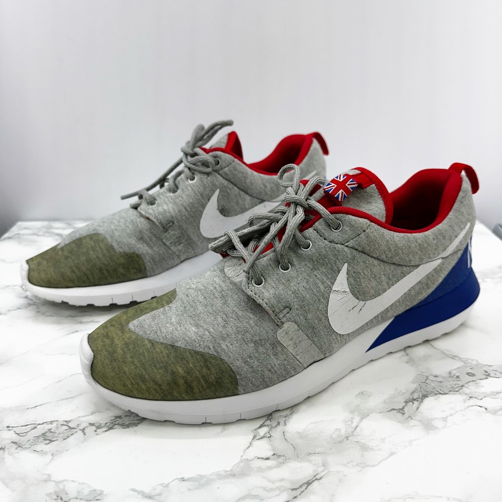 Nike Roshe Run NM Great Britain Mens 7.5 Grey Blue Red‎ Good 652804-016 Sneaker